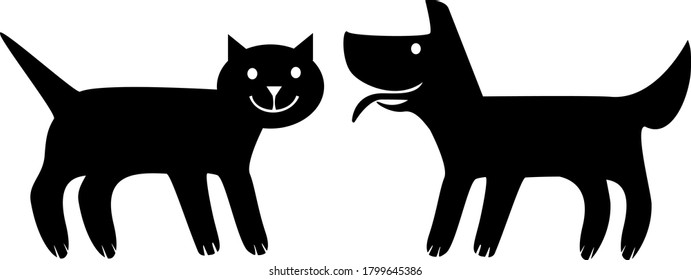 Die Katze und der Hund. Vereinfachtes stylisiertes Flachbild. Vektorgrafik.