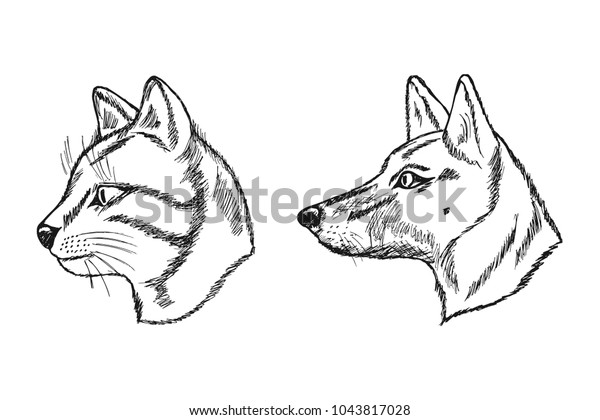 Cat Dog Sketch Animals Vector Illustration Stock Vector