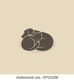 Cat And Dog Sleeping - Vector Illustration