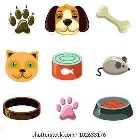 cat and dog with toys and food - vector illustration set