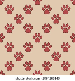 Cat or Dog Trace Paw Prints seamless repeating background - vector Pattern