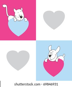 Cat and dog. Valentine's Day card Space for copy/text. May be used as seamless.
