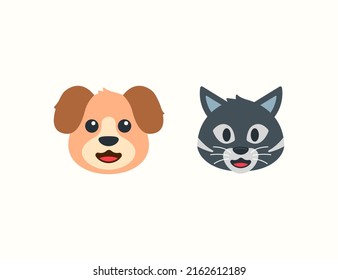 Cat and Dog Vector Emoji Set Illustrations. Cat and Dog Emoticons