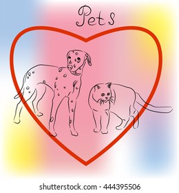 Cat and dog. Vector illustration drawn by hand. For stores, veterinary clinics and other projects related to the animals.