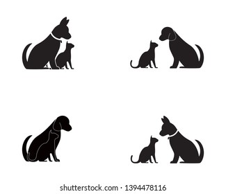 Cat and Dog vector silhouettes logo template