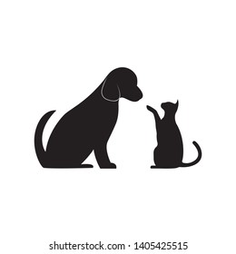 Cat and Dog vector silhouettes logo template