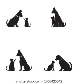 Cat and Dog vector silhouettes logo template
