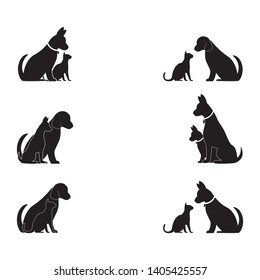 Cat and Dog vector silhouettes logo template