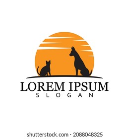 Plantilla de logotipo de siluetas vectoriales para gatos y perros
