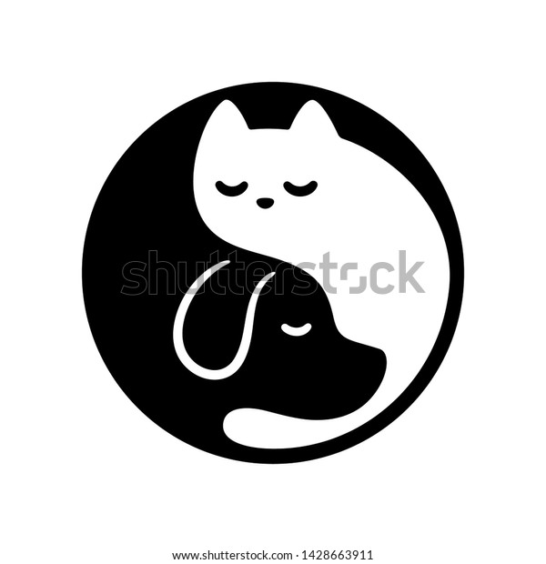 猫と犬の陰陽記号 かわいい シンプルな白黒のマンガペットを丸で描いた 最小限のベクターイラスト のベクター画像素材 ロイヤリティフリー 1428663911