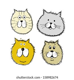 Cat and dogs faces, sketch for your design