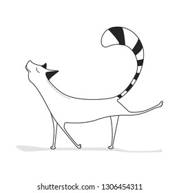 
the cat is doing exercises. black and white illustration on a white background. sketch