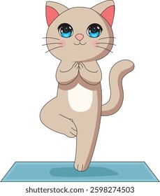 Cat Doing Tree Pose Yoga Asana Kitty Yoga Vector