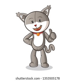 cat doll thumbs up mascot vector cartoon art illustration