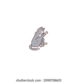 Cat domestic animal licks a paw. Pet outline doodle vector illustration.