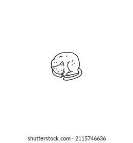 Cat domestic animal sleep. Pet outline black white doodle vector illustration.