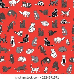 Cat domestic animal vector seamless pattern.