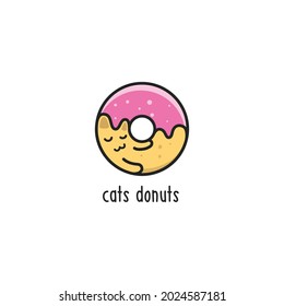 Cat and Donut combination cartoon vector illustration logo icon sign symbol template