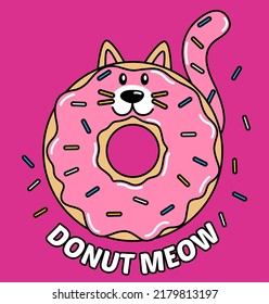 CAT DONUT ILLUSTRATION WITH COLORFUL SPARKLES