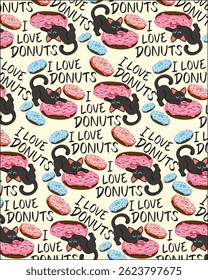 Cat With Donuts Fabric Pattern Wrapping Paper Vector