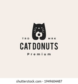 imagen vectorial del logotipo vintage del gato donuts hipster