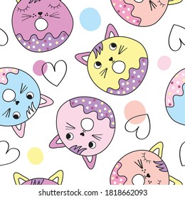 cat donuts seamless pattern, can be used for textile,  background, book cover, packaging