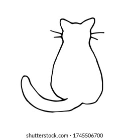 Cat doodle in abstract hand drawn style, black and white line art illustration. Cute cartoon cat Icon. Isolated on white background. Stock vector illustration.