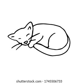 Doodle de gato en estilo abstracto dibujado a mano, ilustración de línea blanca y negra. Icono de gato de dibujos animados. Aislado sobre fondo blanco. Ilustración vectorial de material.