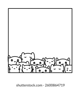 Cat doodle border square frame line drawing vector