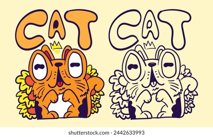 cat doodle cute animal illustration for book coloring page