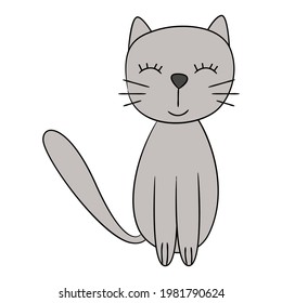 Cat doodle cute. Funny cartoon character. Vector illustration.