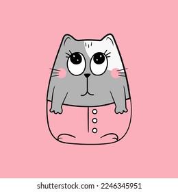 Cat doodle cute. Funny cartoon character. Vector stock illustration.