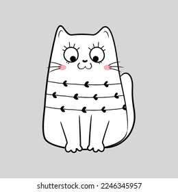 Cat doodle cute. Funny cartoon character. Vector stock illustration.