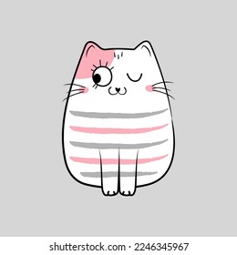 Cat doodle cute. Funny cartoon character. Vector stock illustration.