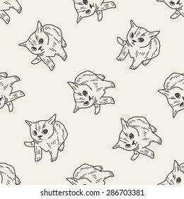 cat doodle drawing seamless pattern background