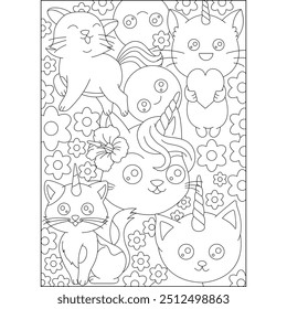 cat doodle kawaii coloring book page for kids and adults creative coloring mindful relaxation activity
