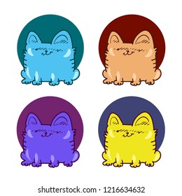cat doodle quad different color, cartoon style vector illustration.