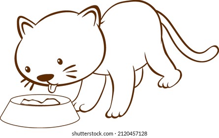 Cat in doodle simple style on white background illustration