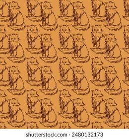 Cat in doodle style. Simple seamless pattern. 