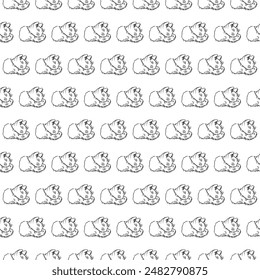 Cat in doodle style. Simple seamless pattern. 