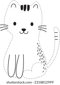 práctica de líneas punteadas de gato dibujar caricatura doodle kawaii página de colorear anime lindo ilustración de dibujos clip de arte personaje chibi manga cómic