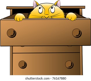 Cat in a Drawer - Cat peaking inquisitively out of a dresser drawer. Vector file layered for easy recoloring.