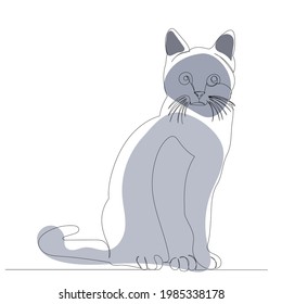 cat drawing by one continuous line isolated, vector