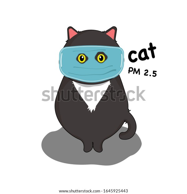 ダストマスク付き猫の絵PM2.5かわいいシュロディンガーの猫型ベクター