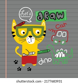 cat is drawing funny animal cartoon