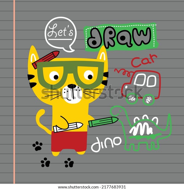 cat is drawing funny\
animal cartoon