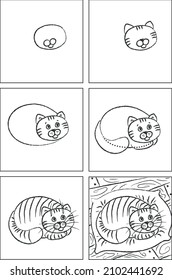 Cat drawing instruction and coloring book
