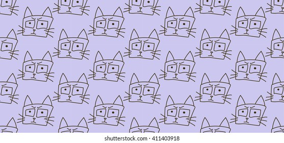 Cat drawing in line design style seamless background