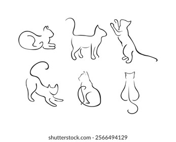 cat drawing outline vector illustration. kitten black and white line art Isolated On White Background.