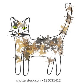 Cat drawing with paint blurs